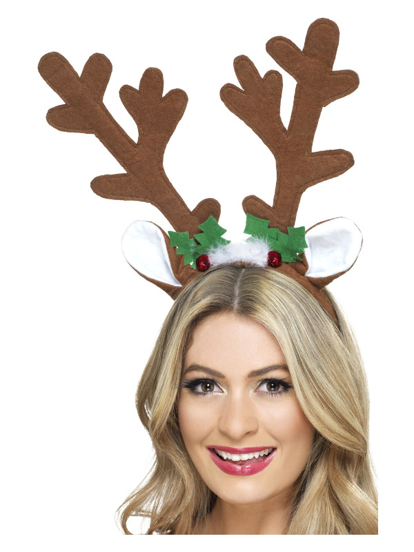 Reindeer Antlers, Brown, on Headband