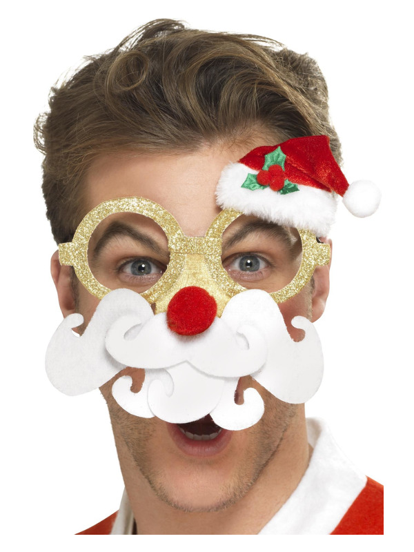 Santa Comedy Glasses, Yellow, with Beard and Attached Nose