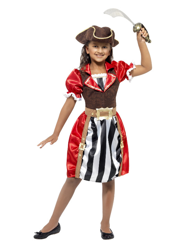 Girls Pirate Captain Costume, Red