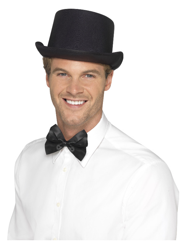 Top Hat, Satin Look, Black, with Elastic Inner Rim