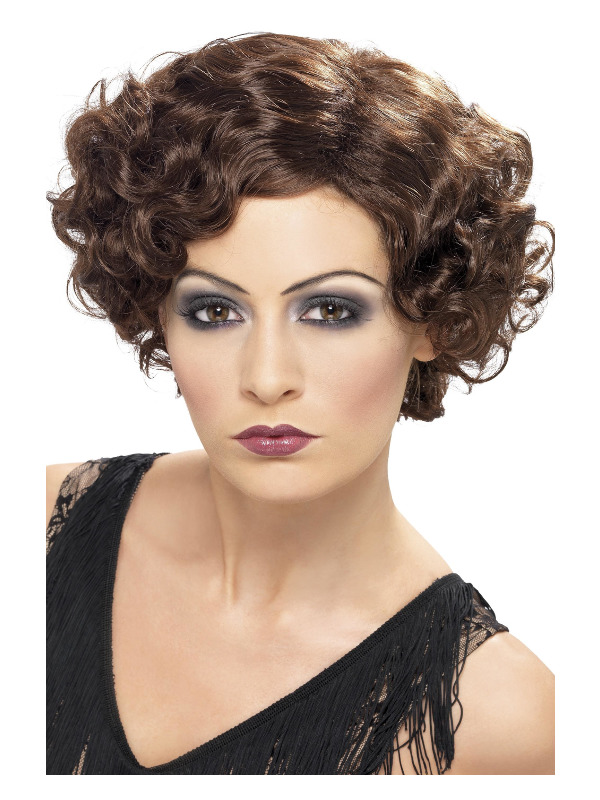 20s Flirty Flapper Wig, Brown, Short and Wavy