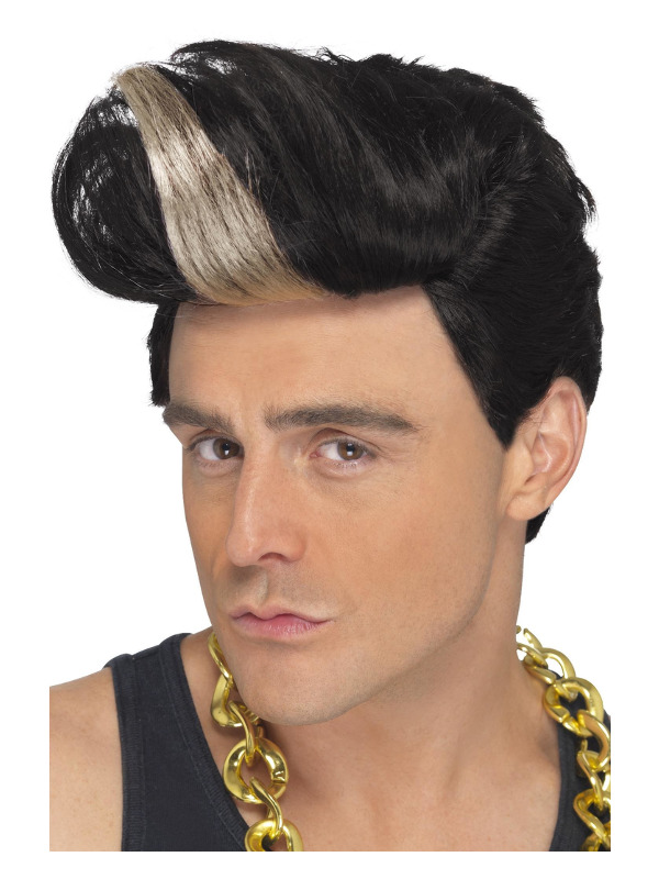 90s Rapper Wig, Black, Quiff Wig with Highlight