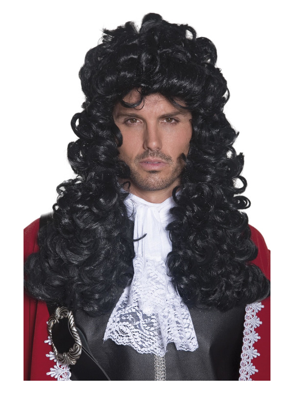 Pirate Captain Wig, Black, Long and Curly