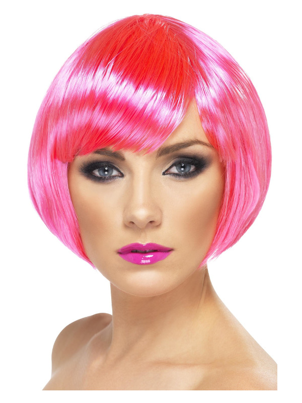 Babe Wig, Neon Pink, Short Bob with Fringe