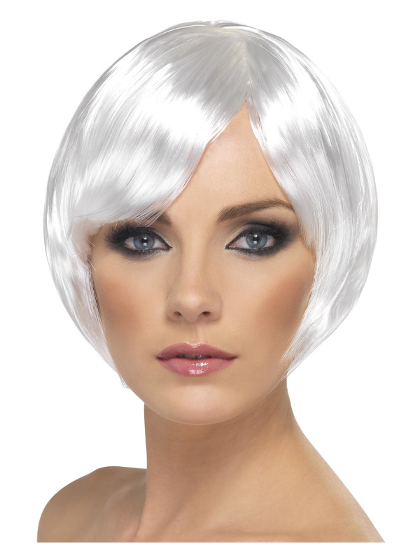 Babe Wig, White, Short Bob with Fringe