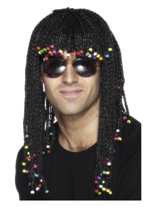 Braided Wig, Black, with Beads