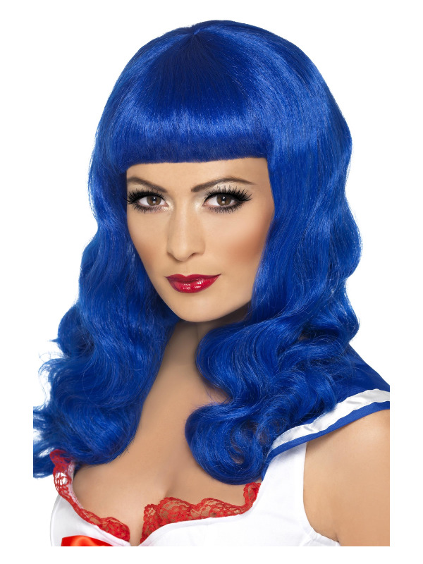 Sweetheart Wig, Blue, Wavy with Fringe