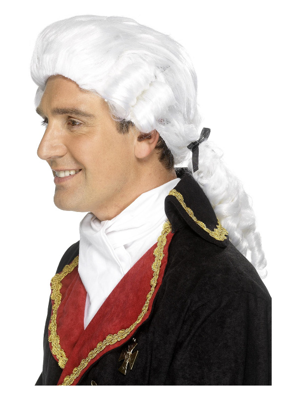 Court Wig, White, with Black Ribbon and Ringlets