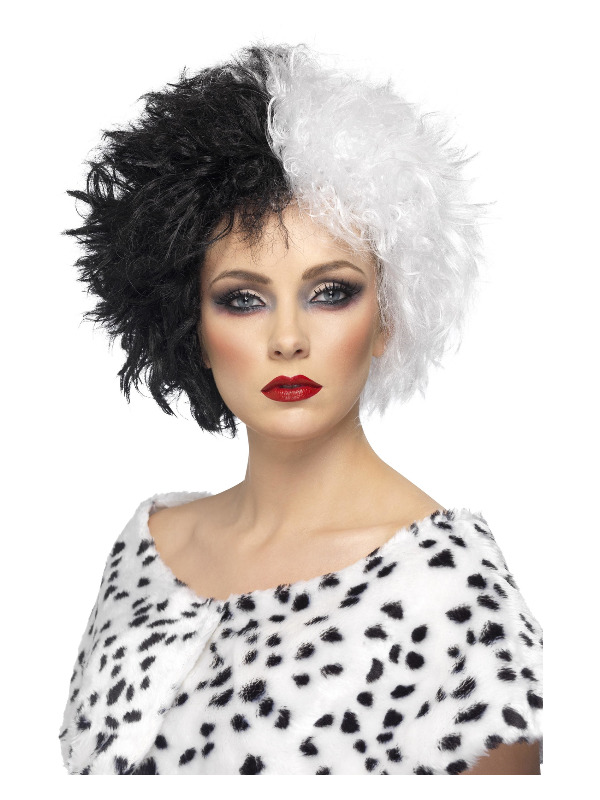 Evil Madame Wig, Black & White, Short, Curly