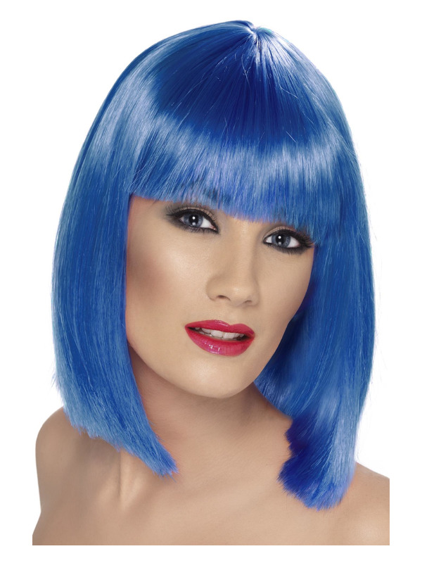 Glam Wig, Blue, Short, Blunt with Fringe