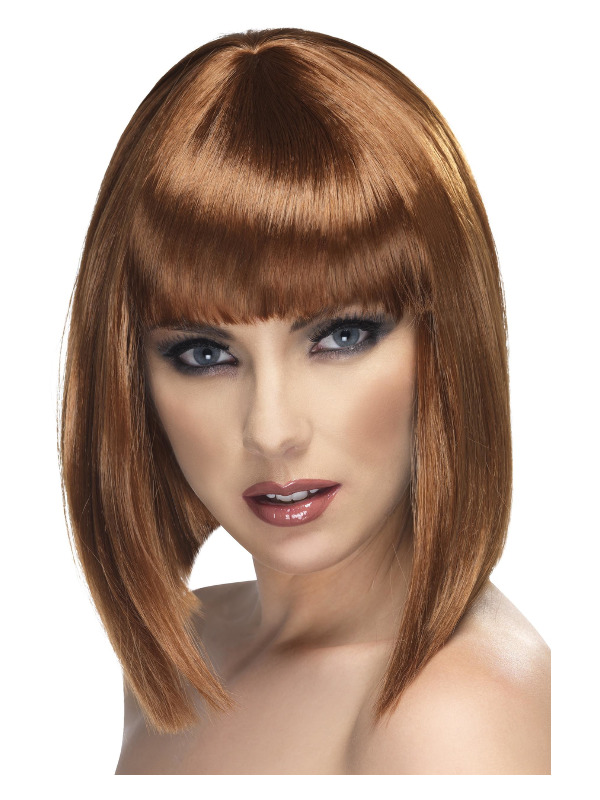 Glam Wig, Brown, Short, Blunt with Fringe