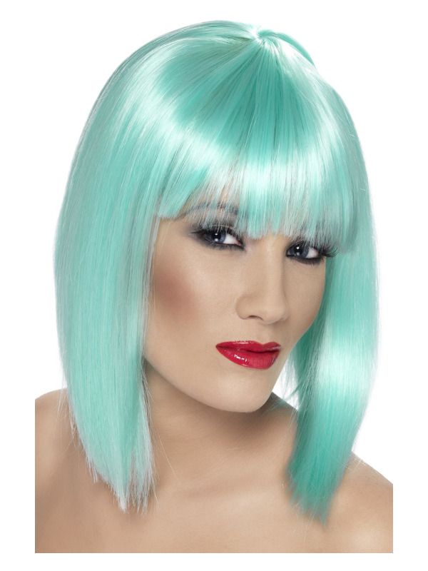 Glam Wig, Neon Aqua, Short, Blunt with Fringe