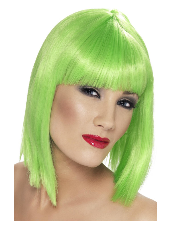 Glam Wig, Neon Green, Short, Blunt with Fringe