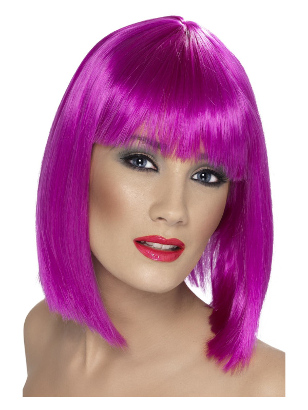 Glam Wig, Neon Purple, Short, Blunt with Fringe