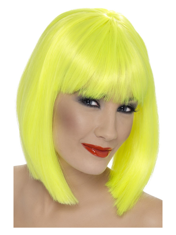 Glam Wig, Neon Yellow, Short, Blunt with Fringe