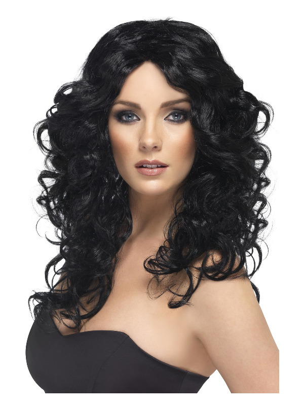 Glamour Wig, Black, Long, Curly