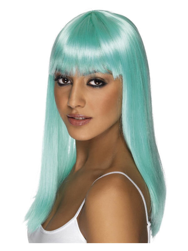 Glamourama Wig, Neon Aqua, Long, Straight with Fringe