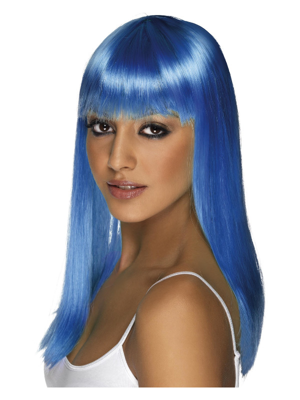 Glamourama Wig, Neon Blue, Long, Straight with Fringe