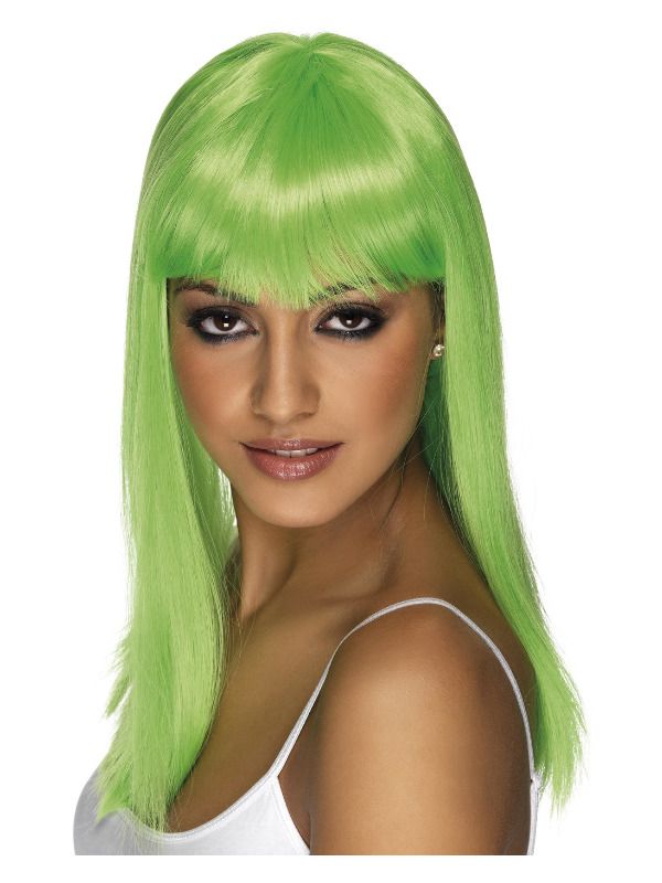 Glamourama Wig, Neon Green, Long, Straight with Fringe