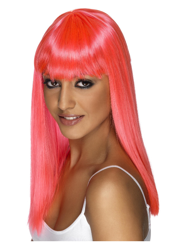 Glamourama Wig, Neon Pink, Long, Straight with Fringe