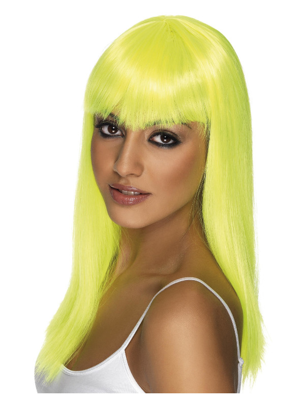 Glamourama Wig, Neon Yellow, Long, Straight with Fringe