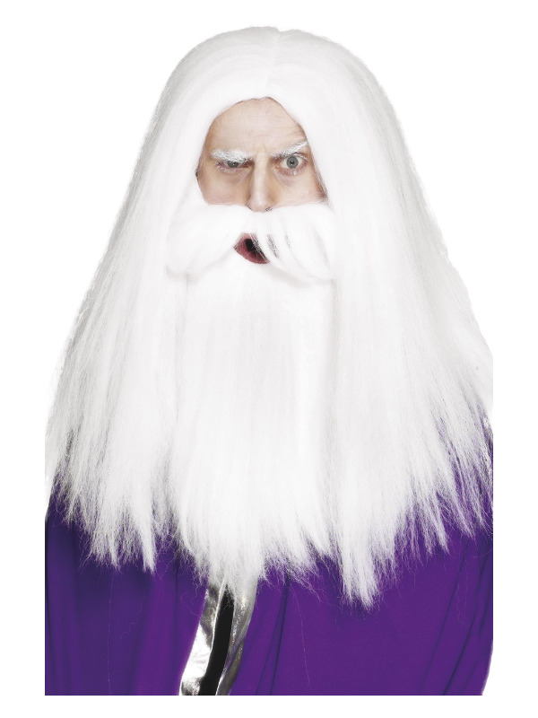 Magician Set, White, with Wig & Beard