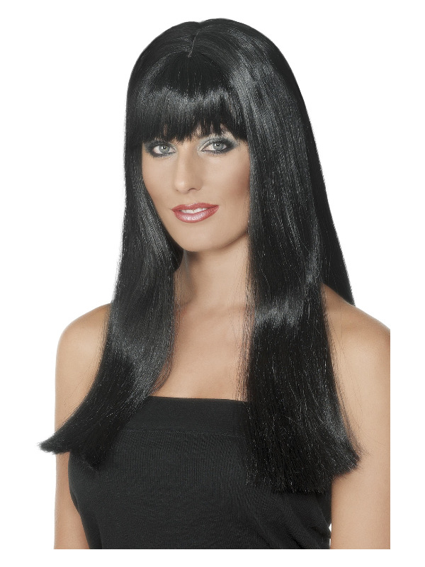 Mystique Wig, Black, Long with Fringe and Skin Parting