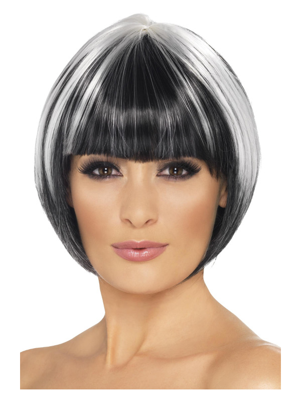 Quirky Bob Wig, Black, with White Streaks