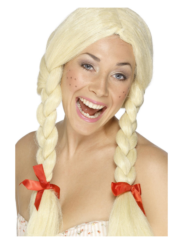 Schoolgirl / Dutch Wig, Blonde,  Plaits with Ribbons