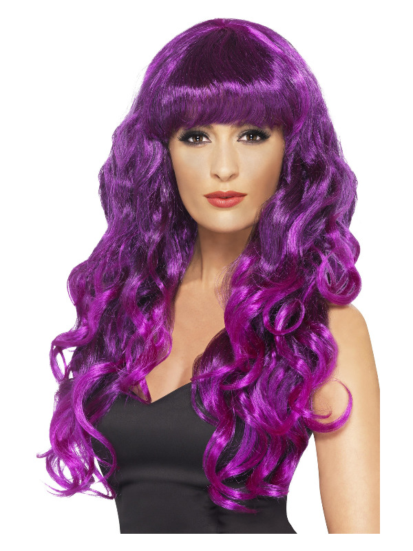 Siren Wig, Purple, Long, Curly & with Fringe