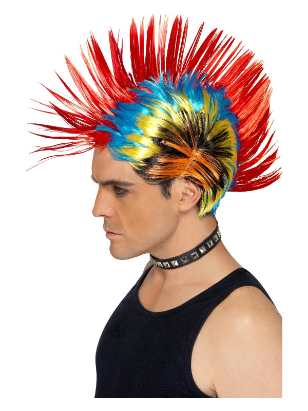 80s Street Punk Wig, Mohawk, Multi-Coloured