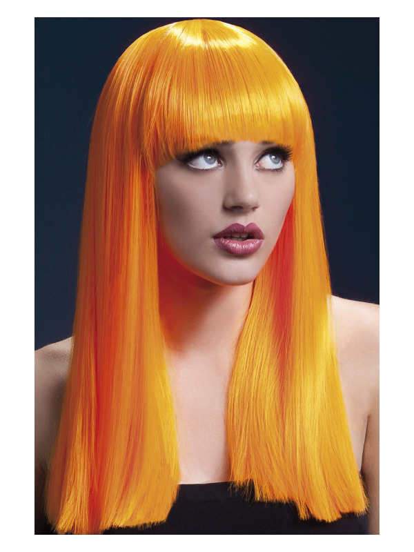 Fever Alexia Wig, Neon Orange, Long Blunt Cut with Fringe, 48cm / 19in