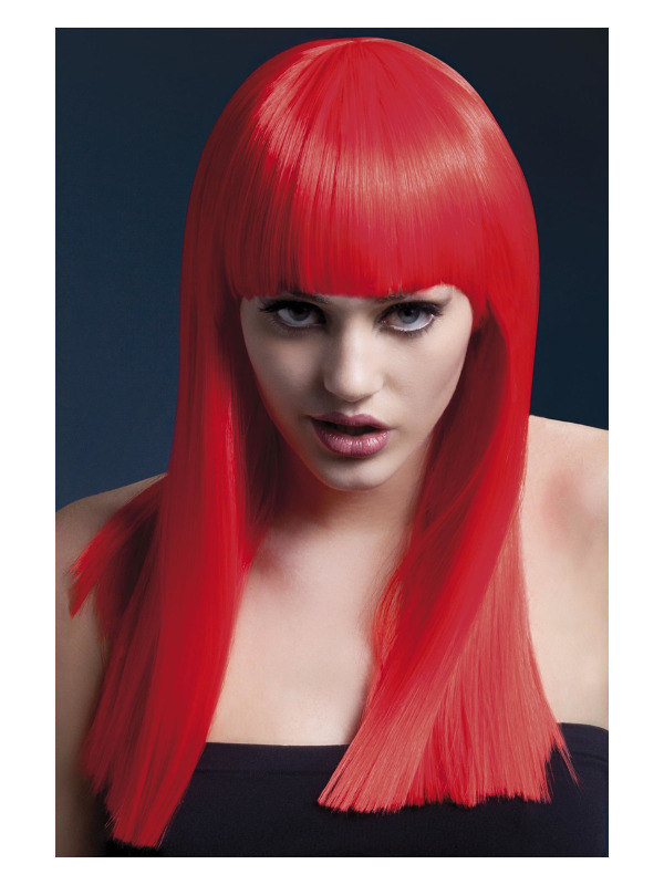 Fever Alexia Wig, Neon Red, Long Blunt Cut with Fringe, 48cm / 19in