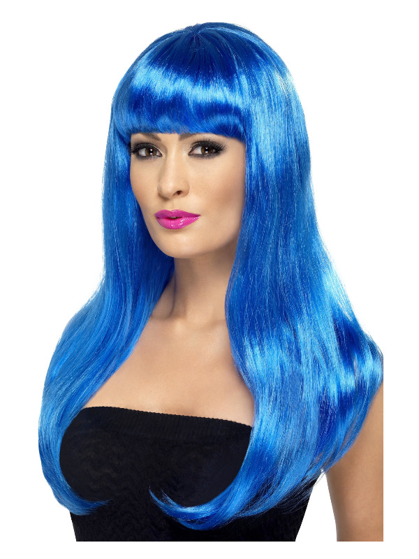 Babelicious Wig, Blue, Long, Straight with Fringe