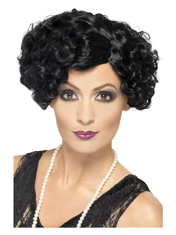 20s Flirty Flapper Wig, Black, Short and Wavy