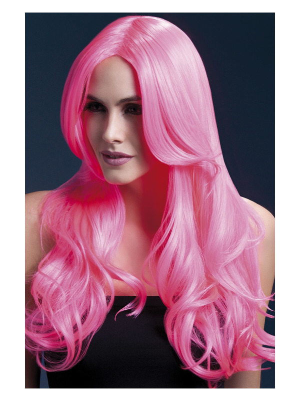 Fever Khloe Wig, Neon Pink, Long Wave with Centre Parting, 66cm / 26in