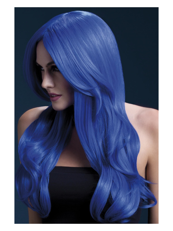 Fever Khloe Wig, Neon Blue, Long Wave with Centre Parting, 66cm / 26in