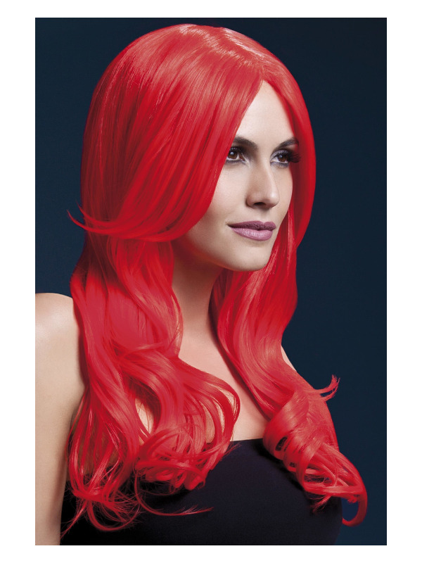 Fever Khloe Wig, Neon Red, Long Wave with Centre Parting, 66cm / 26in