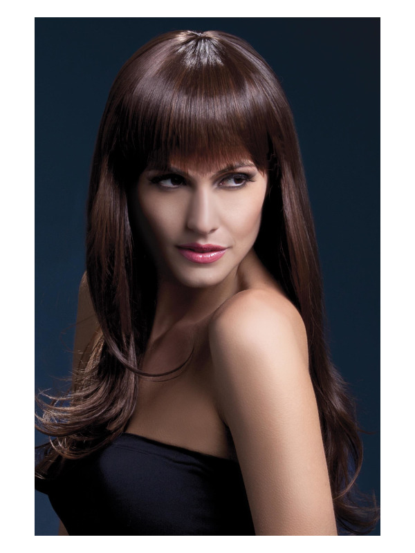 Fever Sienna Wig, Brown, Long Feathered with Fringe, 66cm / 26in