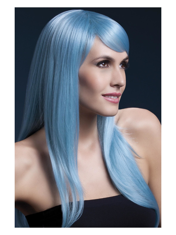 Fever Sienna Wig, Pastel Blue, Long Feathered with Fringe, 66cm / 26in