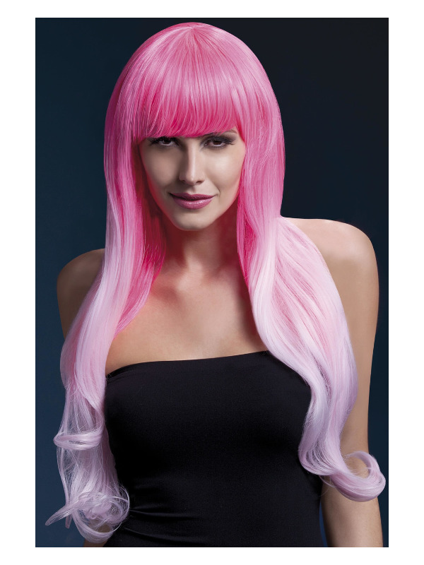 Fever Emily Wig, 2-Tone Pink, Long Soft Curl with Fringe, 28inch/71cm