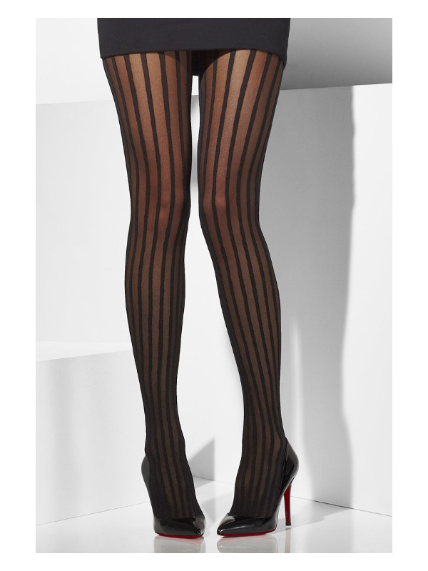 Sheer Tights, Black, Vertical Stripes