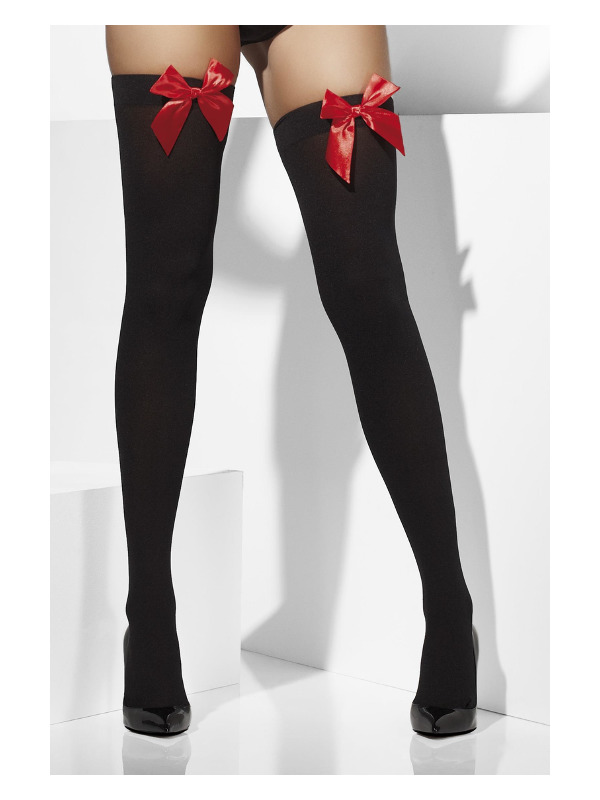 Opaque Hold-Ups, Black, with Red Bows