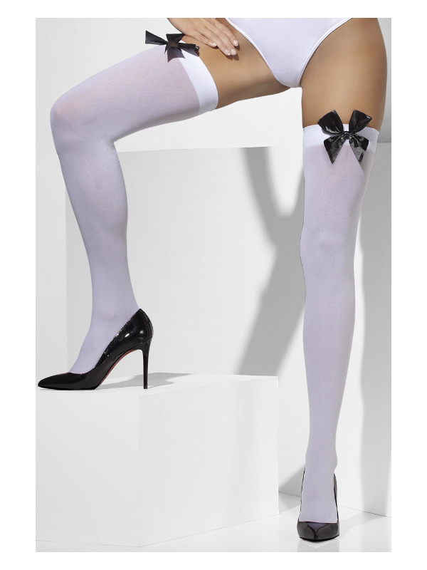 Opaque Hold-Ups, White, with Black Bows