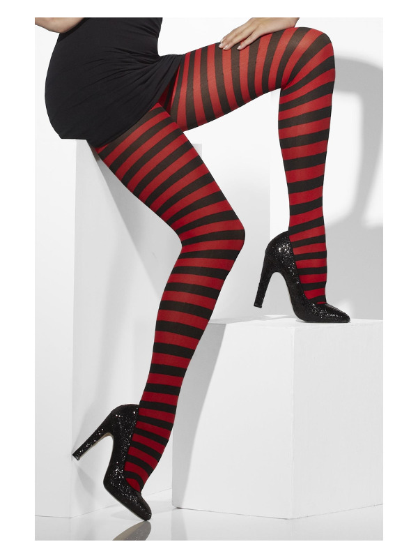 Opaque Tights, Red & Black, Striped