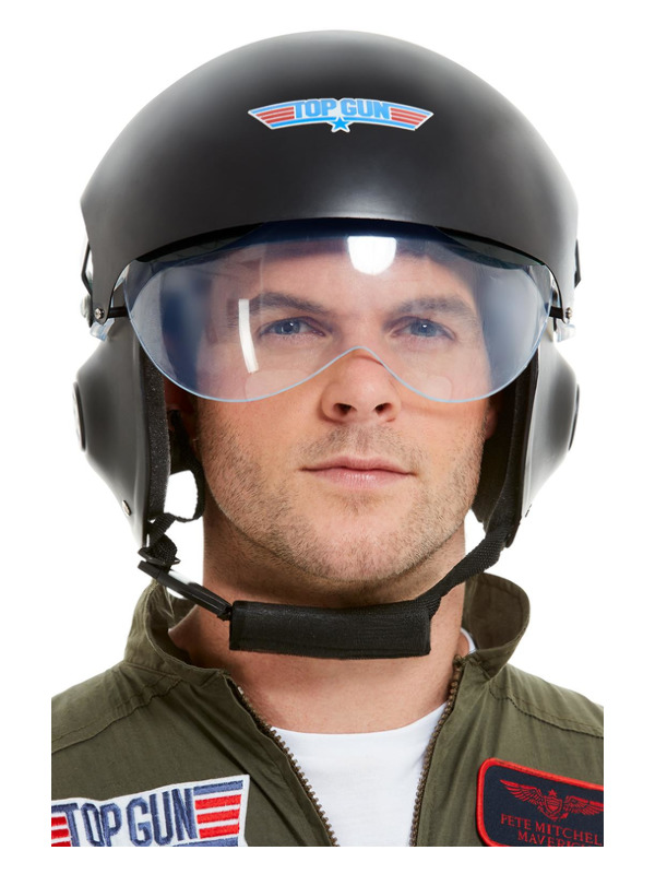 Top Gun Deluxe Helmet, Black, with Adjustable Visor & Chin Strap