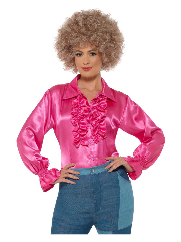 Satin Ruffle Shirt, Ladies, Pink