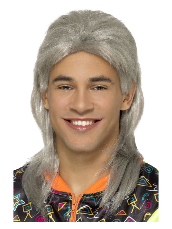 80s Mullet Wig, Grey