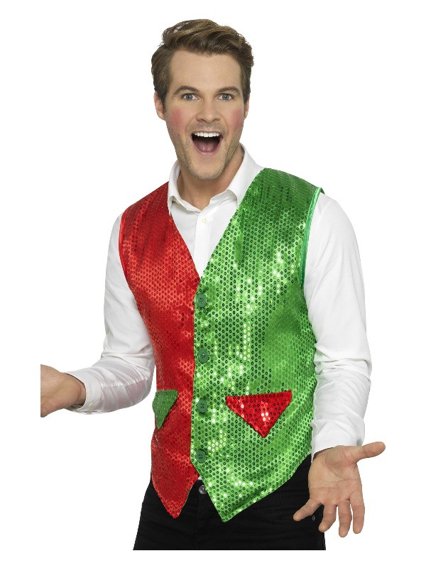 Sequin Elf Waistcoat, Red & Green