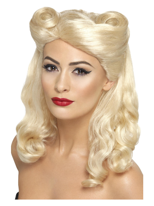 40s Pin Up Wig, Blonde, with Victory Rolls